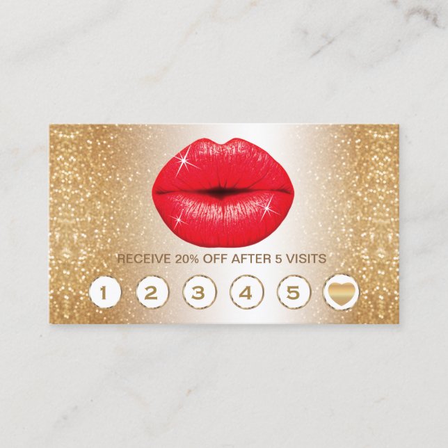 Gold Glitter and Red Lips Loyalty Cards (Front)