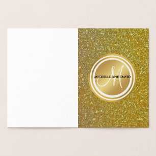 Gold Glitter and sparkle Black Monogram Newlywed Foil Card