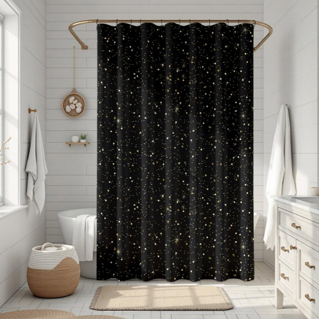 Gold glitter and sparkles on black shower curtain (Creator Uploaded)