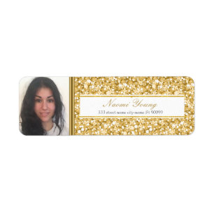 Gold Glitter And Stripe-Graduate Photo Return Address Label