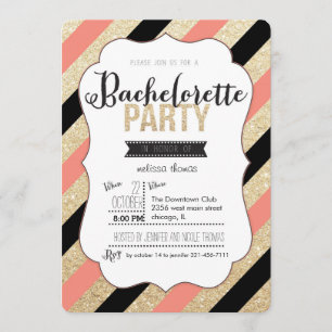Gold Glitter and Stripes Bachelorette Invitation