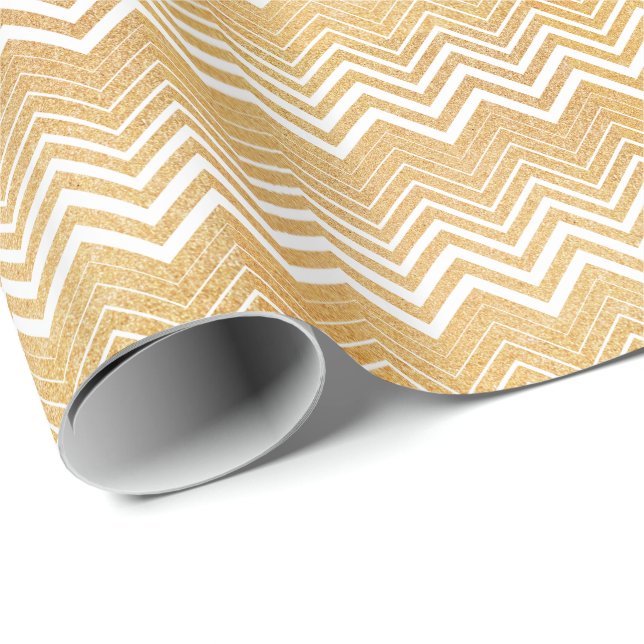 Gold Glitter And White Chevron Wrapping Paper (Roll Corner)