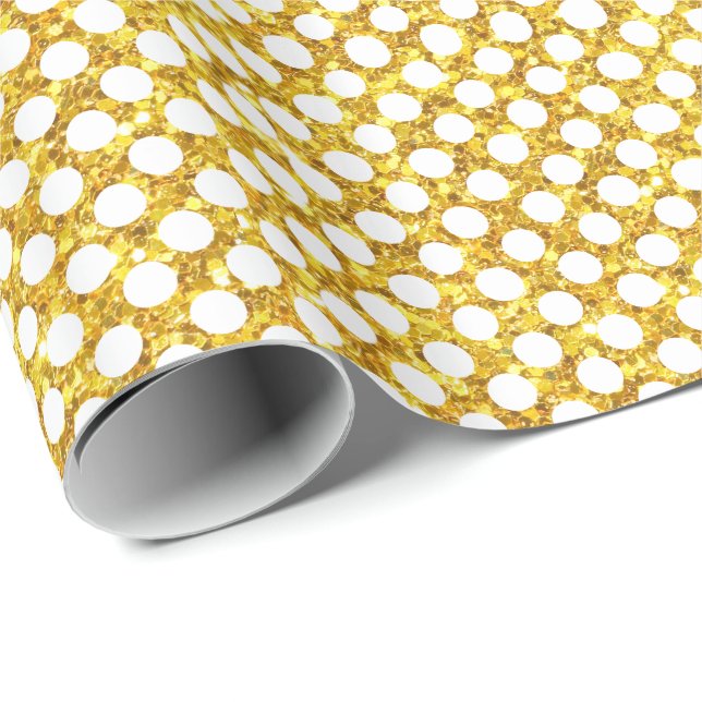 Gold Glitter And White Polka Dot Wrapping Paper (Roll Corner)