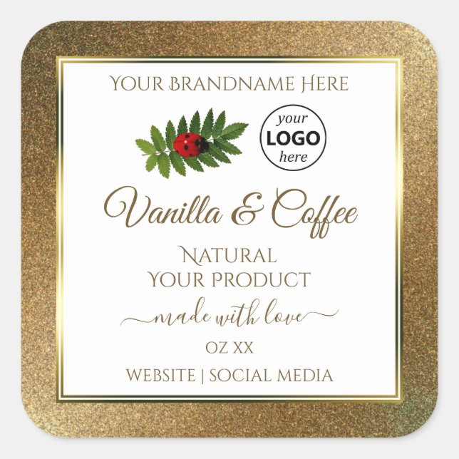 Gold Glitter and White Product Labels Ladybug Logo (Front)