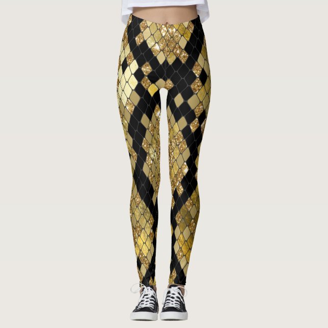 Gold Glitter Animal Print Leggings (Front)