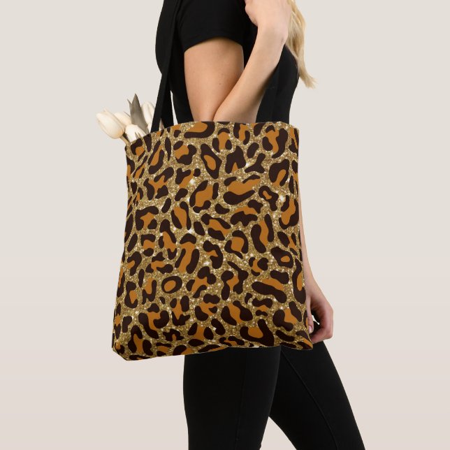 Gold Glitter Animal Print Tote Bag (Close Up)