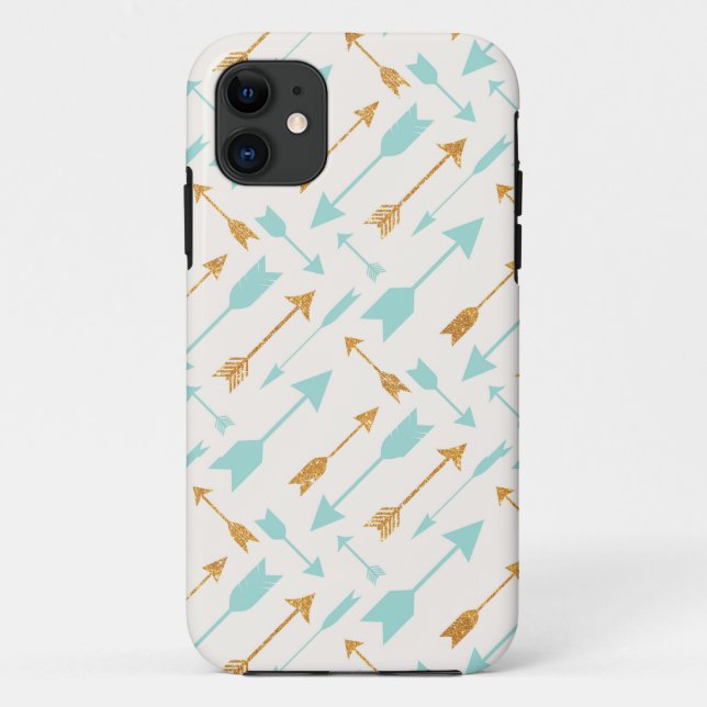 Gold Glitter Aqua Arrows Pattern iPhone SE/5/5S Case-Mate iPhone Case (Back)