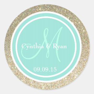 Gold Glitter & Aqua Wedding Monogram Seal