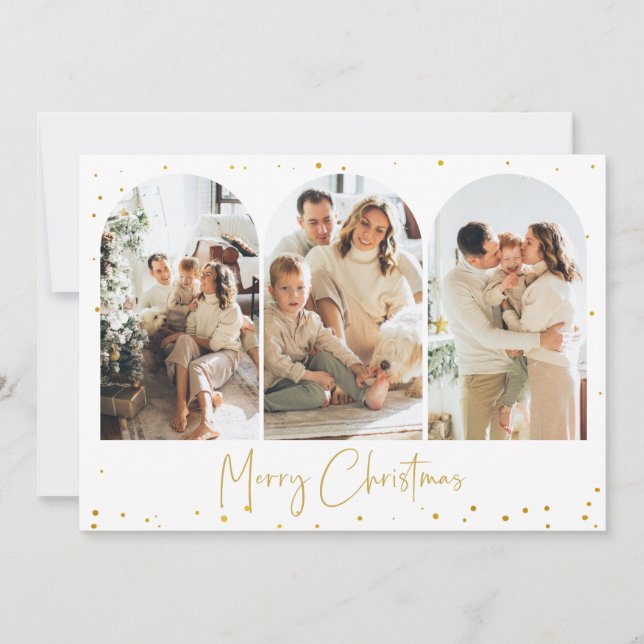 Gold Glitter Arch Christmas Photo Greeting Card (Front)