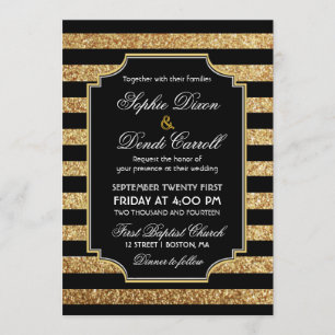 Gold Glitter Art Deco 1920s Wedding Invitation