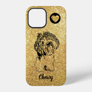 Gold Glitter Artistic Ink Shih Tzu iPhone 12 Case