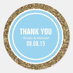 Gold Glitter & Baby Blue Custom Thank You Label