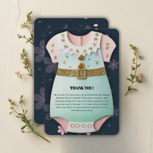 Gold Glitter Baby Clothes Floral Baby Shower Thank You Card