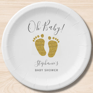 Gold Glitter Baby Feet Paper Plate