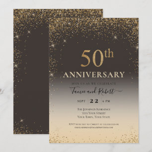 Gold Glitter Balloon 50th Anniversary Invitation