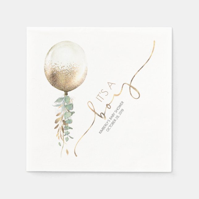 Gold Glitter Balloon Garland Elegant Baby Shower Napkin (Front)