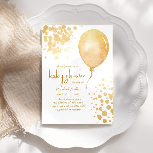 Gold Glitter Balloon Simple Boy Girl Baby Shower Invitation