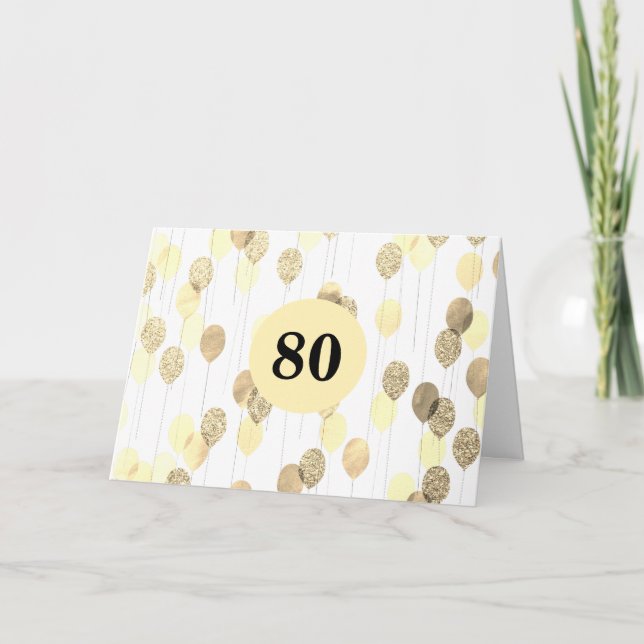 Gold Glitter Balloons 80th Birthday Card (Front)