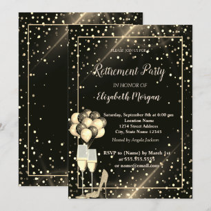 Gold Glitter,Balloons,Dots Retirement Party Invitation