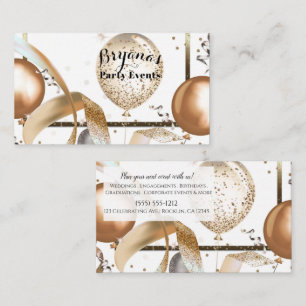 Gold Glitter Balloons White Party Event Planner Business Card