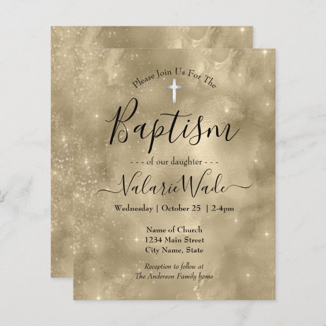 Gold Glitter Baptism Budget Invitations (Front/Back)
