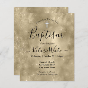 Gold Glitter Baptism Budget Invitations