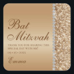 Gold Glitter Bat Mitzvah Square Sticker<br><div class="desc">These elegant and luxurious gold glitter and diamond sided Bat Mitzvah thank you stickers are perfect for your celebration. Their chic and modern fonts are crisp and clean and making them unique and one-of-a-kind. The sentiment is completely customisable so you can choose your own words if you'd like. They are...</div>