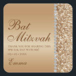 Gold Glitter Bat Mitzvah Square Sticker<br><div class="desc">These elegant and luxurious gold glitter and diamond sided Bat Mitzvah thank you stickers are perfect for your celebration. Their chic and modern fonts are crisp and clean and making them unique and one-of-a-kind. The sentiment is completely customisable so you can choose your own words if you'd like. They are...</div>