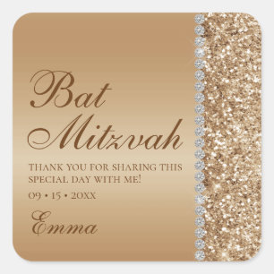 Gold Glitter Bat Mitzvah Square Sticker