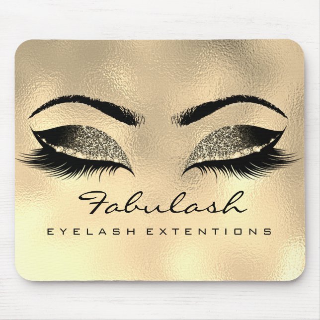 Gold Glitter Beauty Studio Lashes Extension Browns Mouse Pad (Front)
