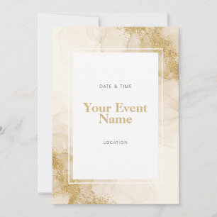 Gold Glitter Beige Marble Ink Invitation