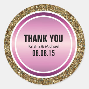 Gold Glitter & Berry Purple Thank You Label
