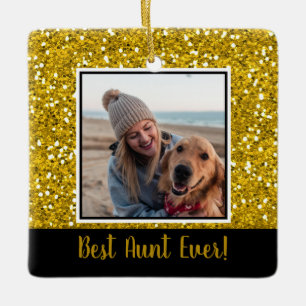 Gold Glitter Best Aunt Ever Christmas Ceramic Ornament