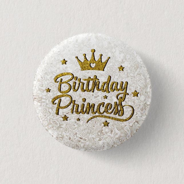 Gold Glitter "Birthday Princess"  Button (Front)