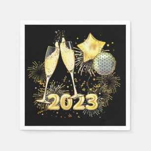 Gold Glitter Black 2023 New Year's Eve Party  Napkin