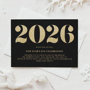 Gold Glitter Black 2024 New Year's Eve Party Invitation