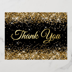 Gold Glitter Black 50th Birthday Thank You Foil Invitation Postcard