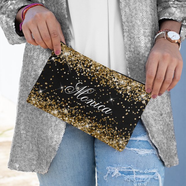 Gold Glitter Black Accessory Pouch (Gold Glitter Black Accessory Pouch)