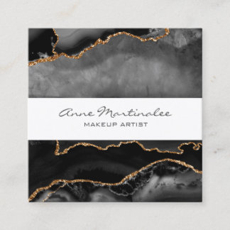 Gold Glitter Black Agate Square Business Card
