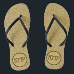 Gold Glitter Black and Gold Monogram  Thongs<br><div class="desc">Gold Glitter,  Black and Gold monogrammed flip flops. Perfect for everything summer. From beach,  to pool,  to shopping,  beach weddings,  anything in the warmer months where you want some glam!</div>