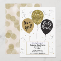 Gold Glitter Black Balloons Girl Baby Shower