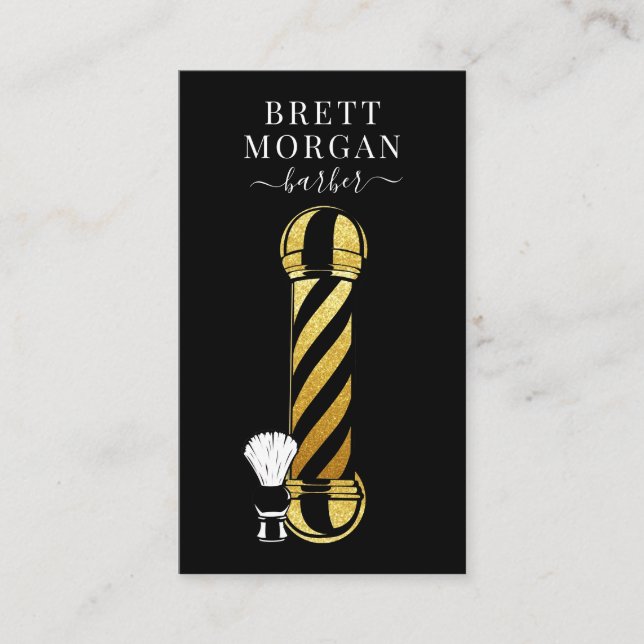 Gold Glitter Black Barber Pole Barber  Business Ca Card (Front)
