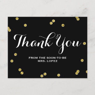 Gold Glitter Black Bridal Shower Thank You Cards