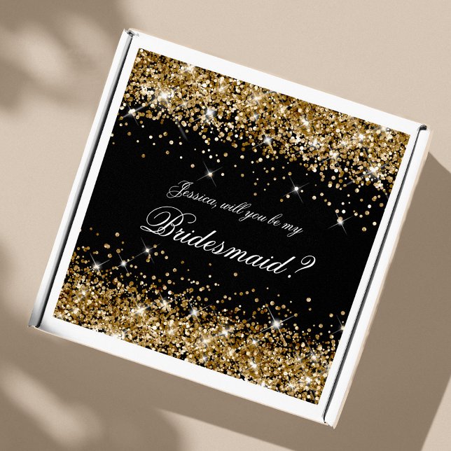Gold Glitter Black Bridesmaid Proposal Gift Box (Creator Uploaded)