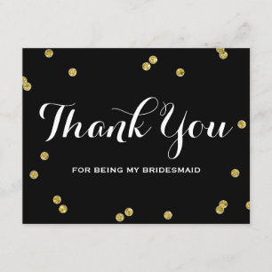 Gold Glitter Black   Bridesmaid Thank You Cards
