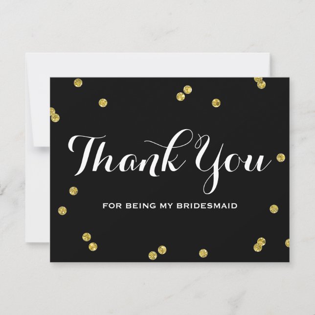 Gold Glitter Black | Bridesmaid Thank You Cards (Front)