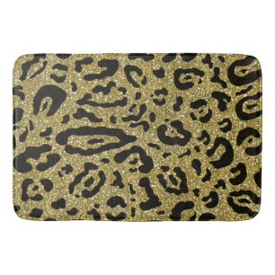 Gold Glitter Black Cheetah Leopard Animal Print Bath Mat