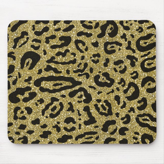 Gold Glitter Black Cheetah Leopard Animal Print Mouse Pad (Front)