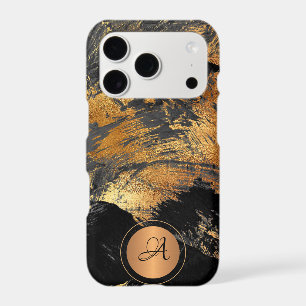 Gold glitter black elegant abstract monogrammed