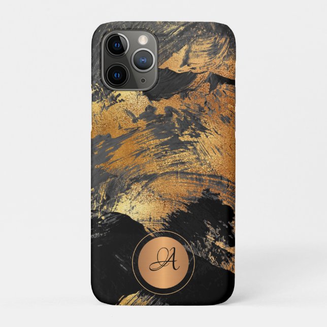 Gold glitter black elegant abstract monogrammed Case-Mate iPhone case (Back)
